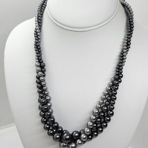 Roman Signed Faux Pearl Necklace Gradient Grey Shades of Gray Torsade Choker Vtg